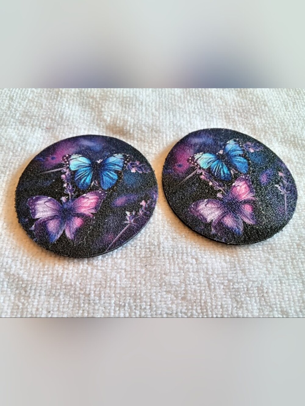 Car Beverage Coasters - Butterfly Circle - Blue & Purple